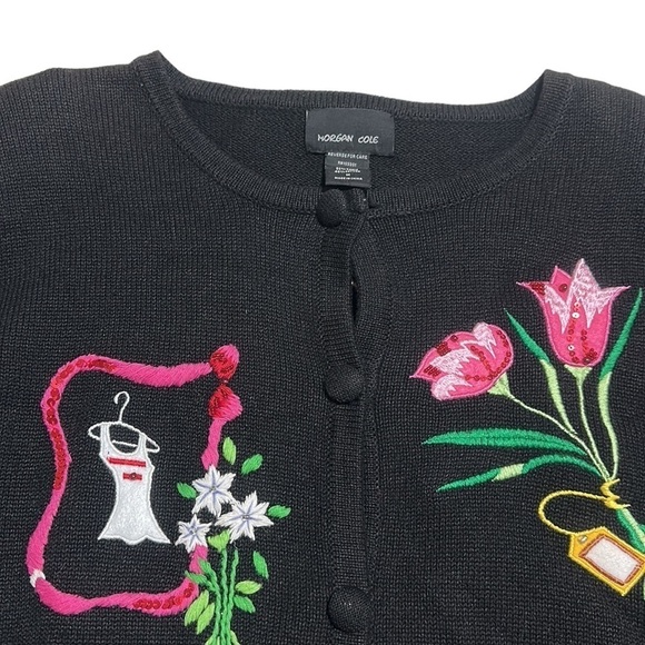Morgan Cole Vintage Cardigan Black Embroidered- Sequins Size Medium NWT - Picture 6 of 13